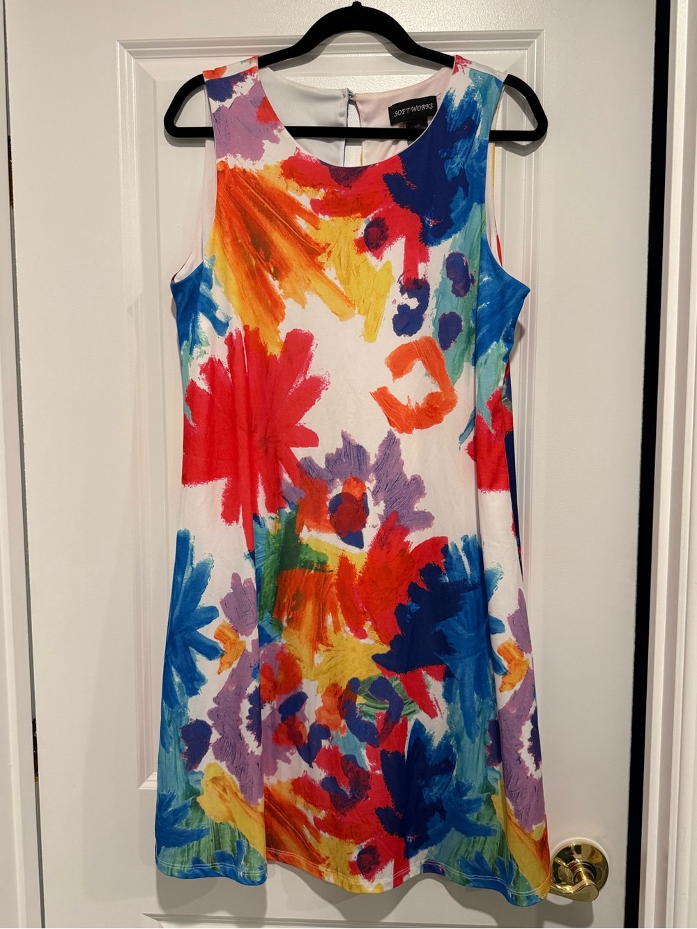 Colorful Paint-Brush Floral Sleeveless Dress